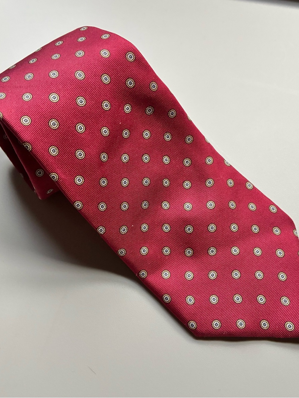 Vintage Christian Dior Silk Tie Red Geometric Medallion Paris New York Luxury